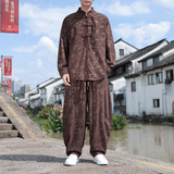 风E盘扣树叶暗花灯芯绒衬衫夹克阔腿裤套装男TZ121-P136控158，男装T恤，电商A005