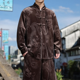 新中式I盘扣小众设计龙纹暗花金丝绒衬衫夹克外套男JK27-P68控88，男装衬衫，电商A005