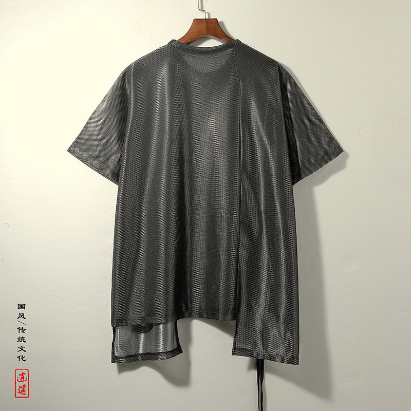 风A不规则蝙蝠袖冰丝亮闪闪暗黑舞台表演t恤男T28-P58控78,男装T恤,电商A005