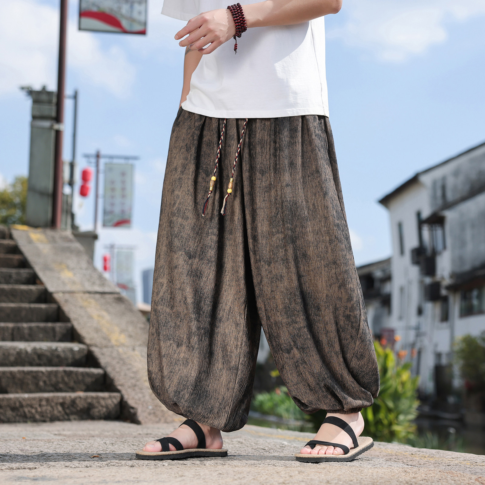 2026春夏风B高级感纹路九分裤男长裤灯笼束脚裤K266-P68控88，男装休闲裤，电商A005