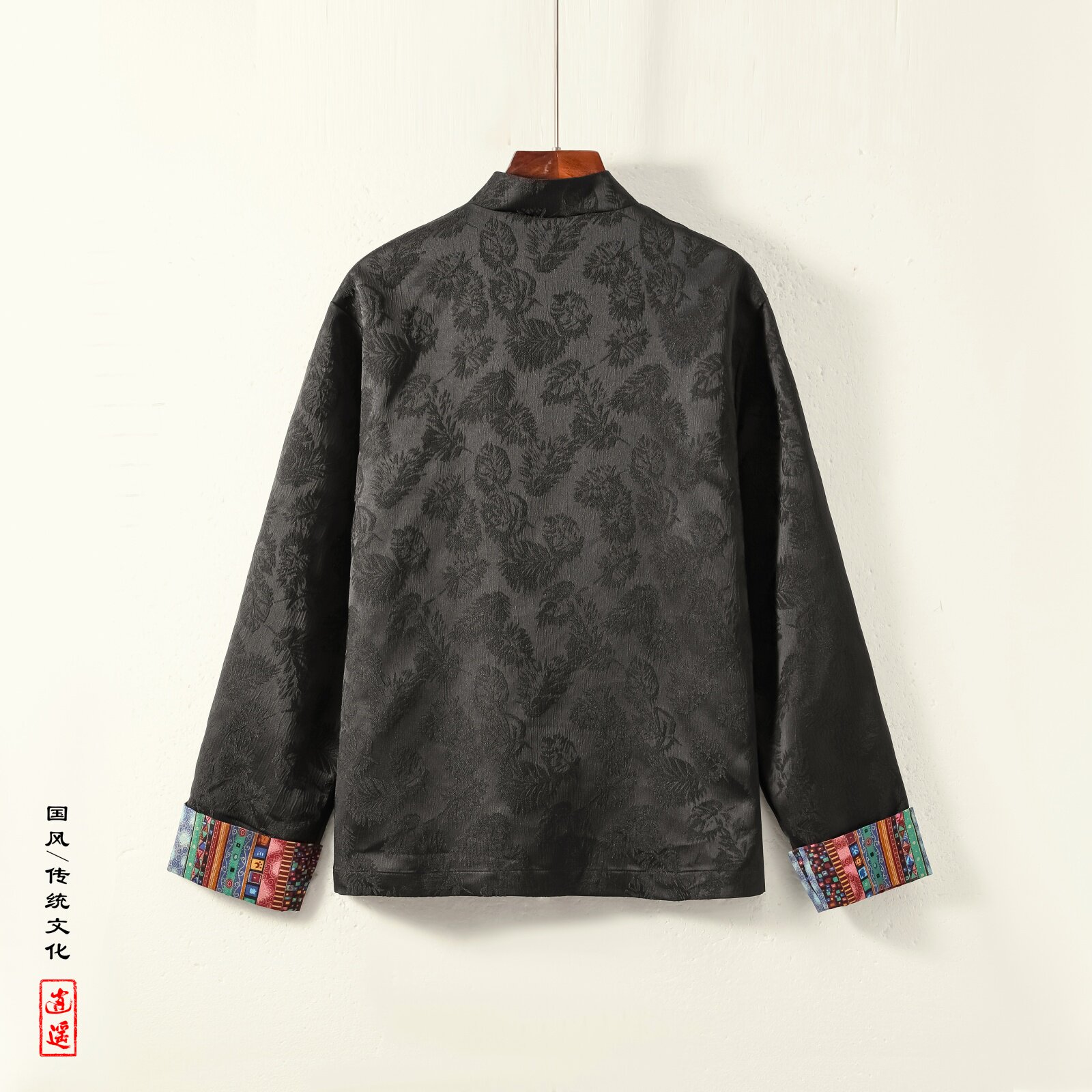 风红色衬衫春秋季高级感提花设计感盘扣唐装外套CS82-P68控88,男装衬衫,电商A005