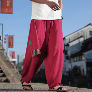 民族风B新中式风棉麻宽松大裤裆舞蹈演出阔腿裤男K217-P88控108图片