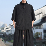 风N新中式风高领盘扣破洞镂空乞丐装冰丝t恤T35-P68控88，男装T恤，电商A005