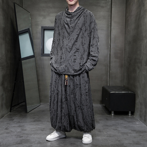 新中式B破洞不规则领堆堆领小众束脚阔腿裤套装男TZ30-P143控168，男装T恤，电商A005