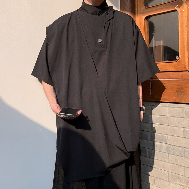 风暗黑A复古半高领衬衫小众围布新中式冰丝t恤T53-P58控78图片