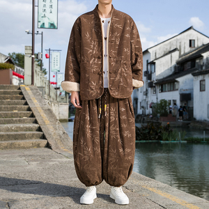 羊羔毛B加绒加厚双面保暖夹克树叶灯芯绒套装男TZ38-P203控238图片