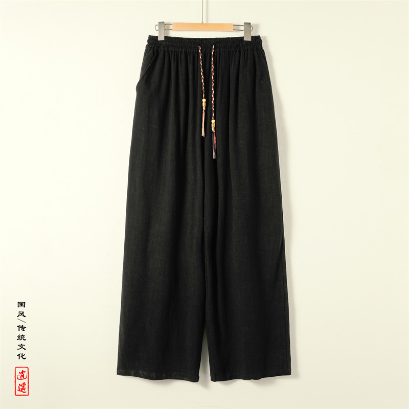 新中式Y亚麻长裤男阔腿直筒裤高腰冰丝裤棉麻休闲裤K180-P65控78,男装休闲裤,电商A005