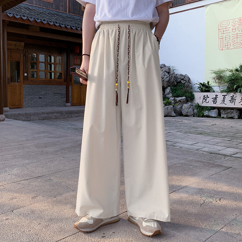 新中式E亚麻长裤男阔腿直筒裤高腰冰丝裤棉麻休闲裤K180-P65控78,男装休闲裤,电商A005
