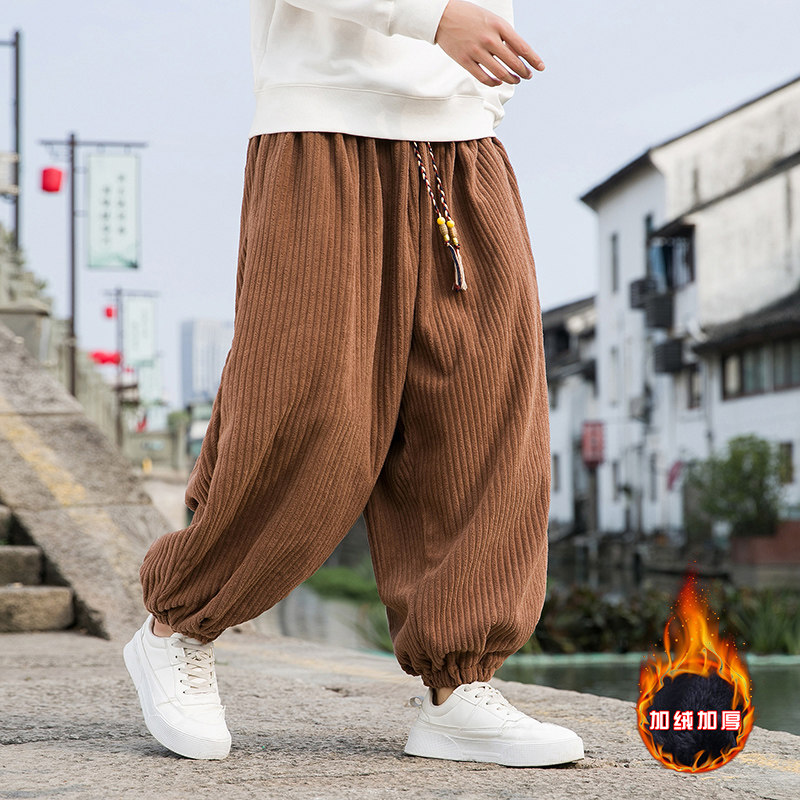 粗竖条纹I加厚加绒保暖摇粒绒灯芯绒灯笼束脚裤男K138-特P78控98,男装棉衣,电商A005