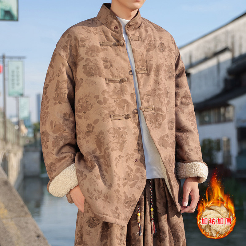 新中式C风盘扣暗花灯芯绒羊羔毛夹克棉衣服男JK16-P135控158图片