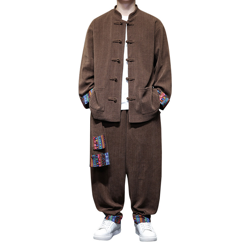 新中式A民族风麦穗纹灯芯绒夹克外套舞蹈套装男TZ129-P150控178,男装夹克,电商A005