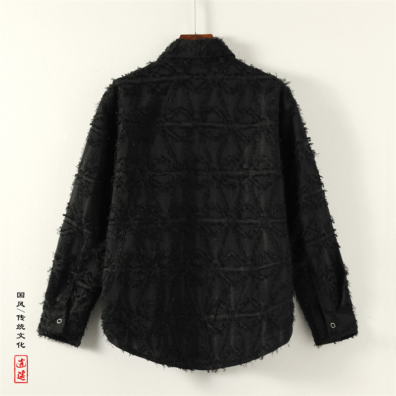 E潮风新中式毛边长袖衬衫男宽松小众上衣CS23-P85控108,男装衬衫,电商A005