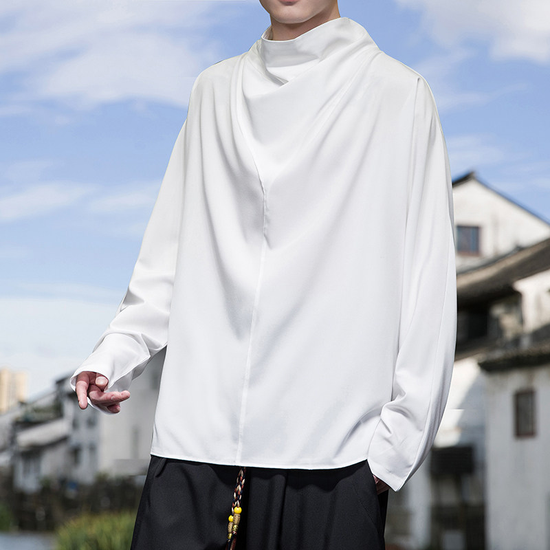 风J暗黑系新中式冰丝小众设计高堆领长袖t恤T09-P55控78,男装T恤,电商A005