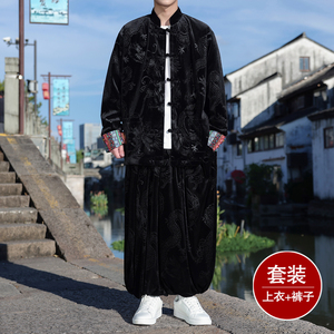 新中式G民族风盘扣金丝绒龙纹夹克外套阔腿裤套装TZ172-P143控168图片