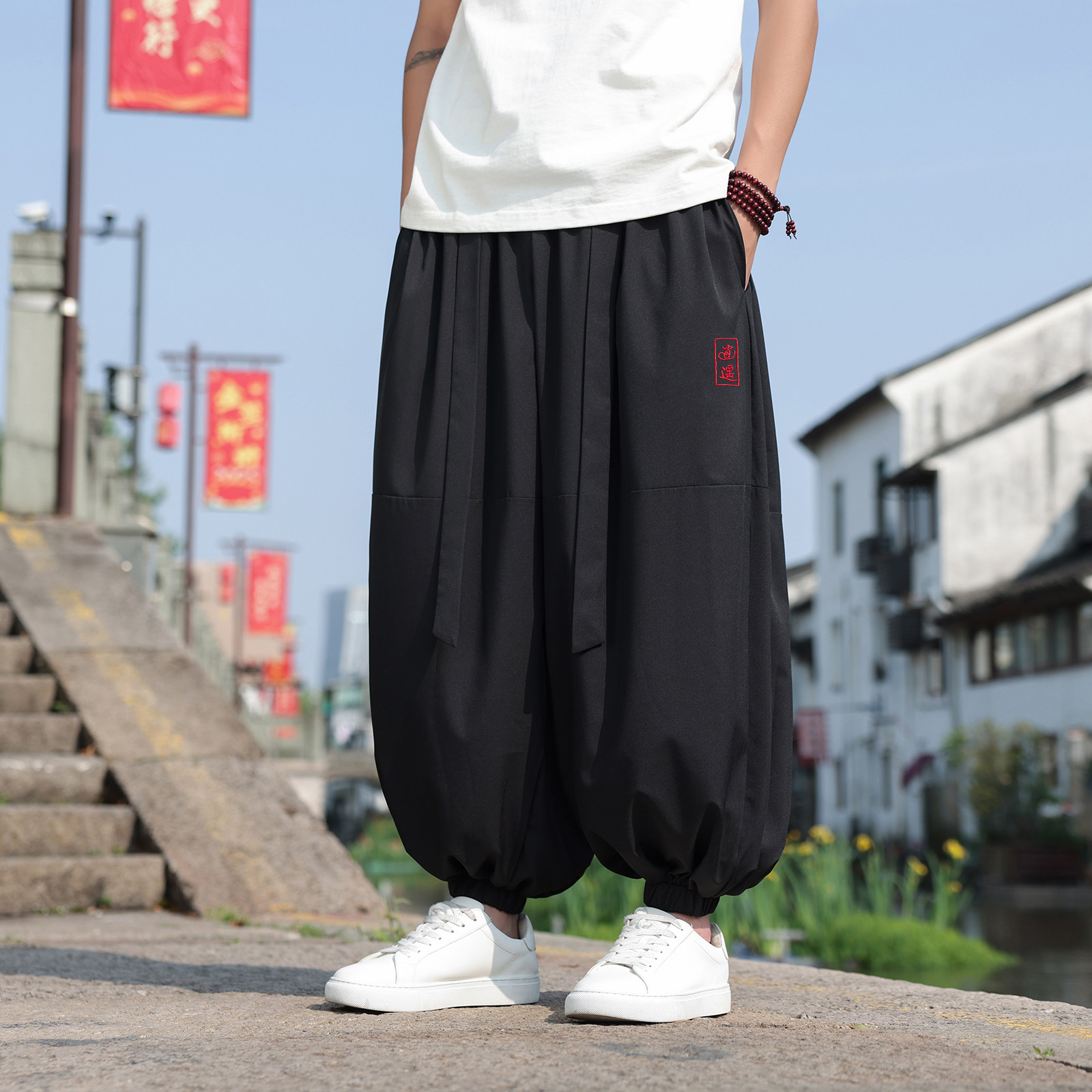风D冰丝腰带九分裤男大桶裤宽松裤长裤萝卜裤男K233-P65控88,男装休闲裤,电商A005
