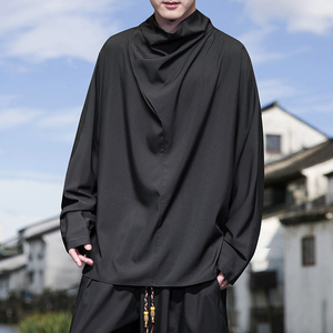 风J暗黑系新中式冰丝小众设计高堆领长袖t恤T09-P55控78，男装T恤，电商A005