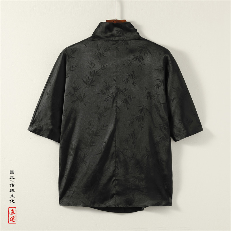 风L小高领堆堆领提花暗花小众设计树叶冰丝t恤T39-P65控88,男装T恤,电商A005