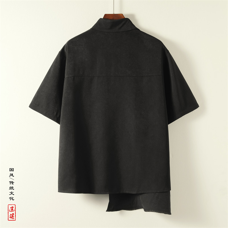 风暗黑L新中式不规则小众设计拼接法式衬衫男CS60-P78控98,男装衬衫,电商A005
