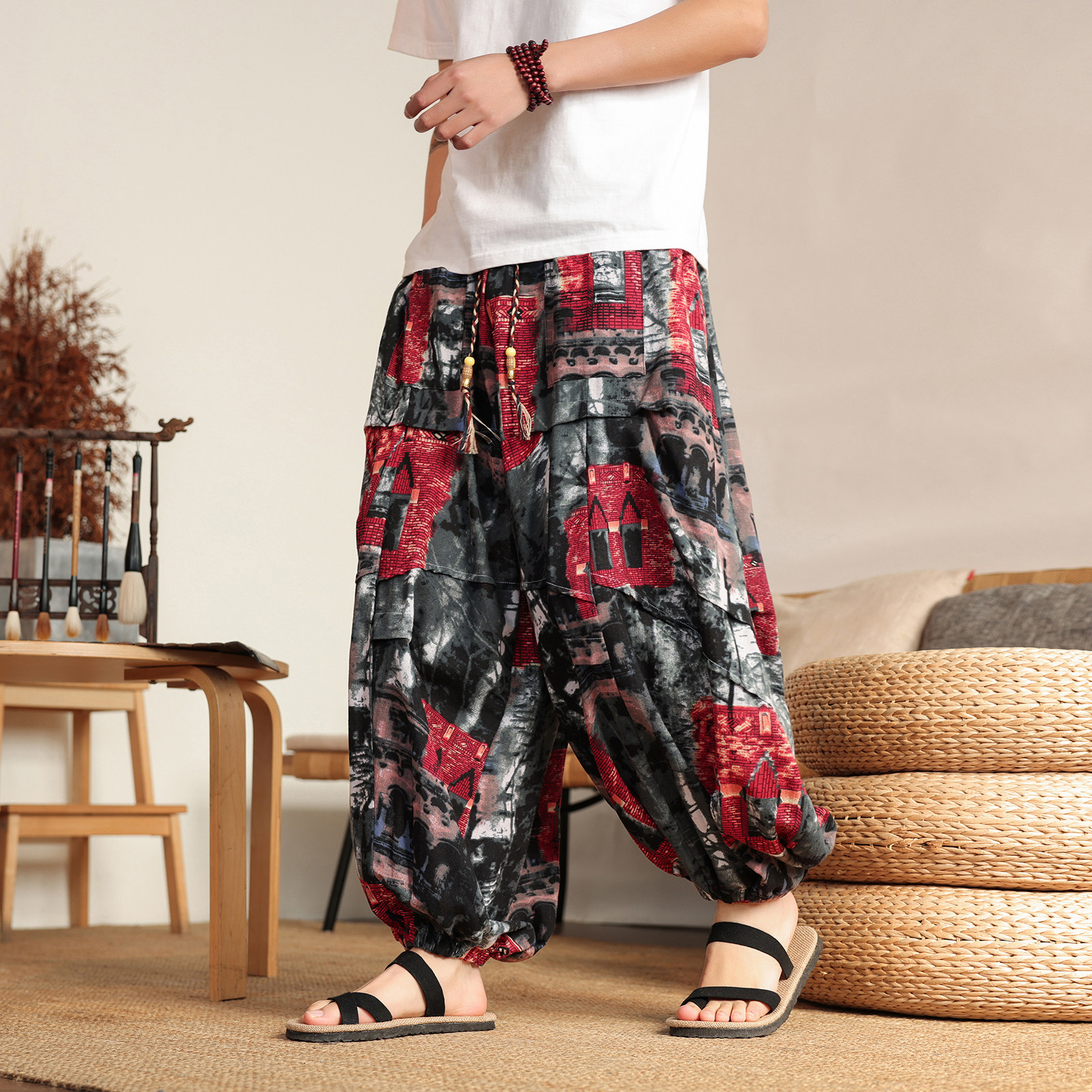 超大码8XL风泰大象垂感折褶小众设计阔腿裤男K275-P68控88，男装休闲裤，电商A005