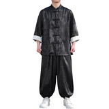 风C盘扣暗花龙纹冰丝衬衫萝卜裤套装男TZ159-P120控148，男装衬衫，电商A005