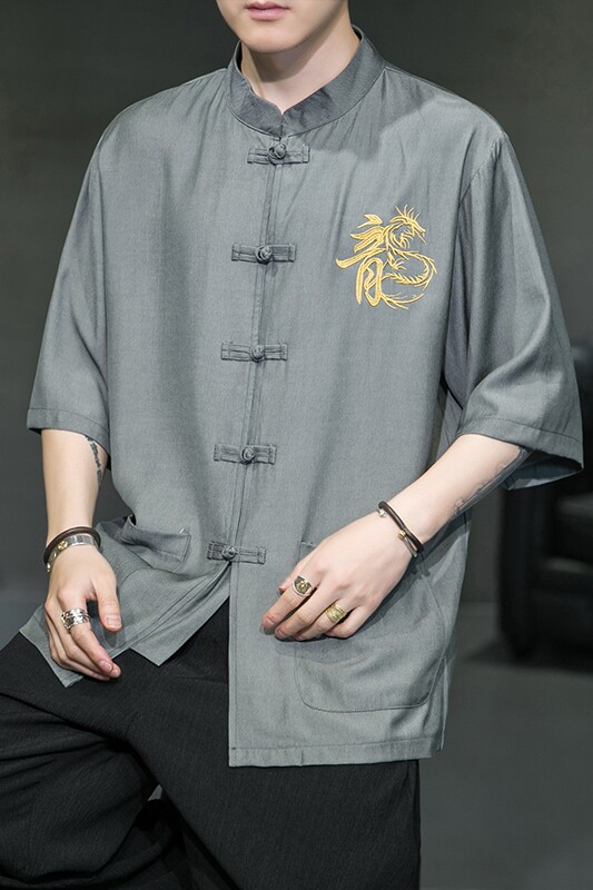 风盘扣冰丝龙刺绣太极服装坠感D盘扣上衣A005-JK08-P55,男装衬衫,电商A005