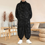 卫衣树叶灯芯绒G堆堆领T恤打底衫束脚飞鼠裤套装TZ125-P133控158，男装T恤，电商A005