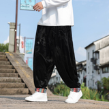 民族风L复古中式金丝绒龙纹宽松大裤裆舞蹈阔腿裤K257-P68控88，男装民族服装，电商A005