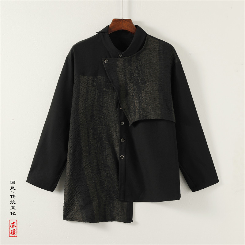 风暗黑H扎染新中式不规则设计感拼接法式衬衫CS22-P85控108,男装衬衫,电商A005