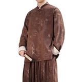 新中式S斜襟龙纹灯芯绒中山装夹棉加厚外套棉衣JK1020-P135控158，男装棉衣，电商A005