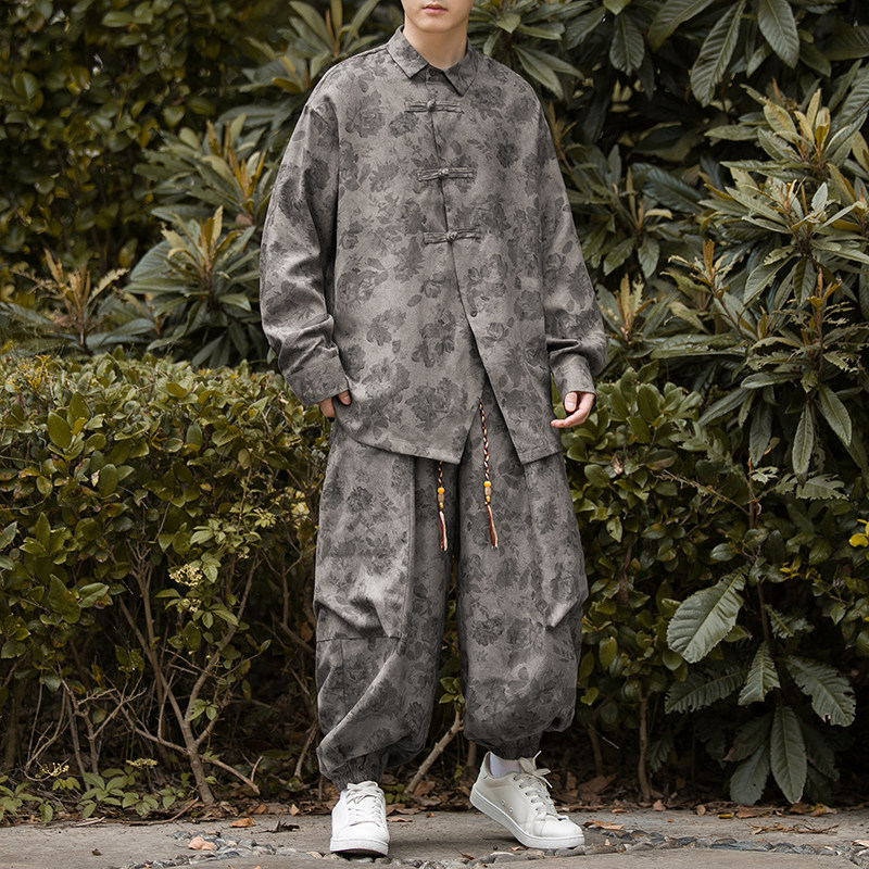 新中式H暗花灯芯绒盘扣衬衫工装机能大口袋套装男TZ28-P133控158，男装T恤，电商A005