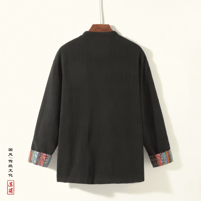 新中式Y拼色民族风盘扣麦穗纹灯芯绒衬衫夹克外套男JK18-P75控88,男装夹克,电商A005