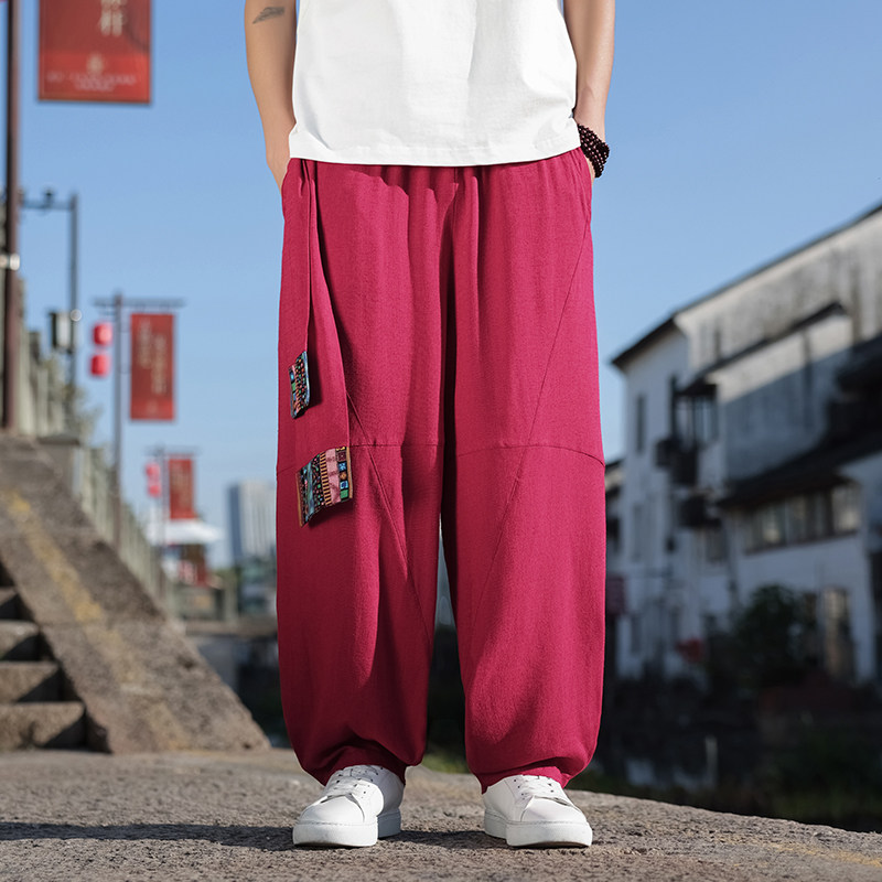 民族风L新中式风棉麻宽松大裤裆舞蹈演出阔腿裤男K217-P88控108,男装休闲裤,电商A005