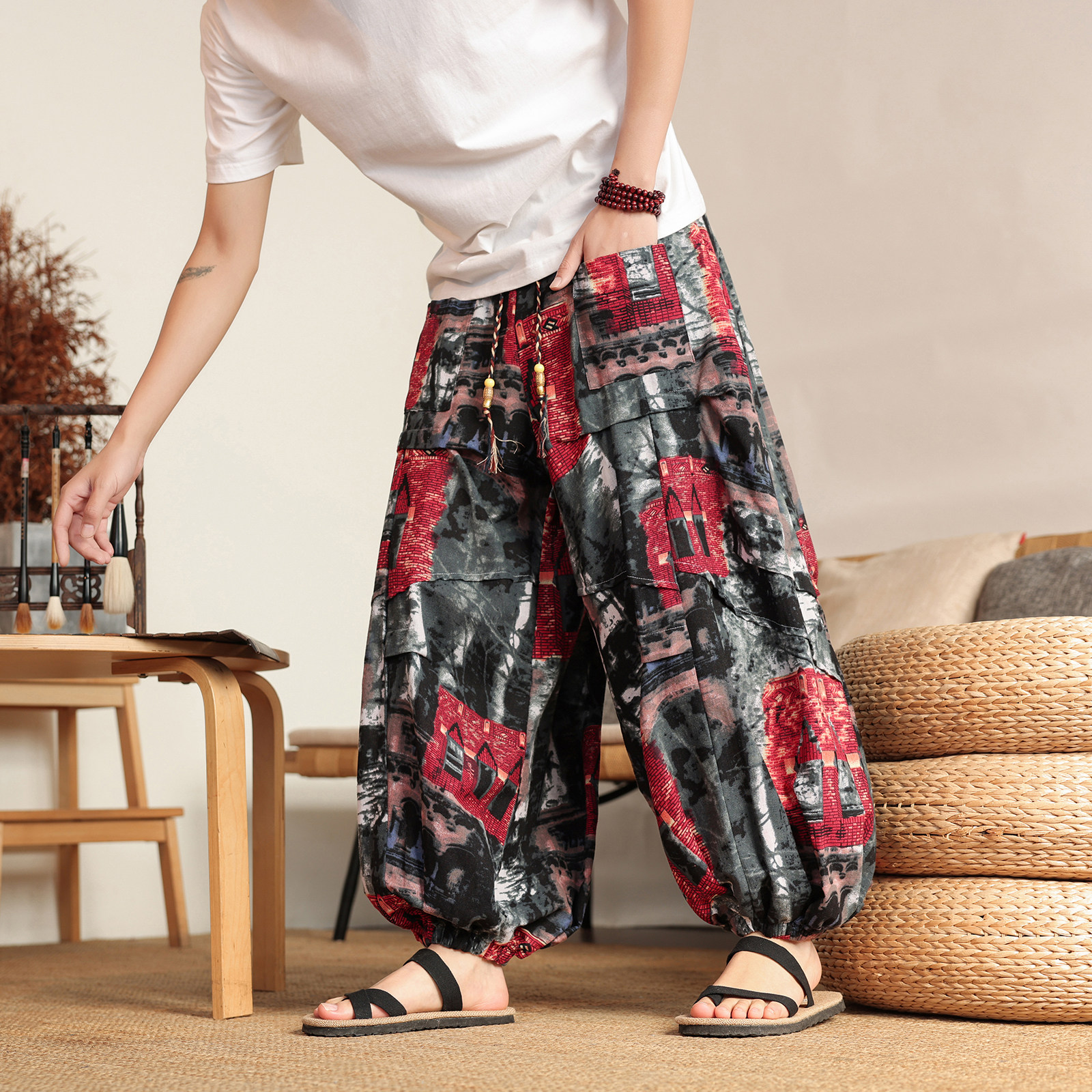 超大码8XL风泰大象垂感折褶小众设计阔腿裤男K275-P68控88，男装休闲裤，电商A005