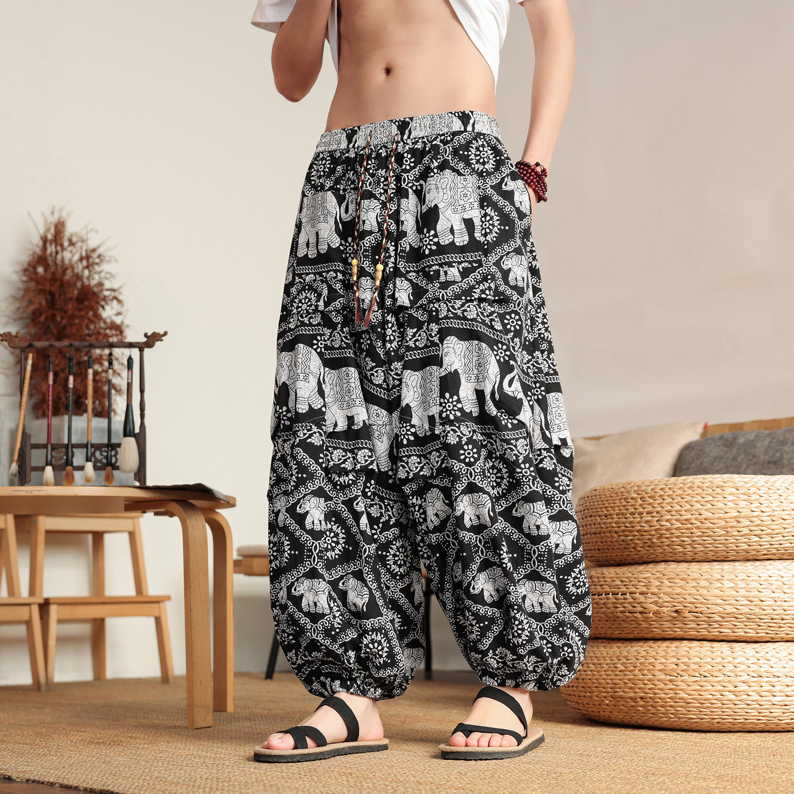 超大码8XL风泰大象垂感折褶小众设计阔腿裤男K275-P68控88，男装休闲裤，电商A005