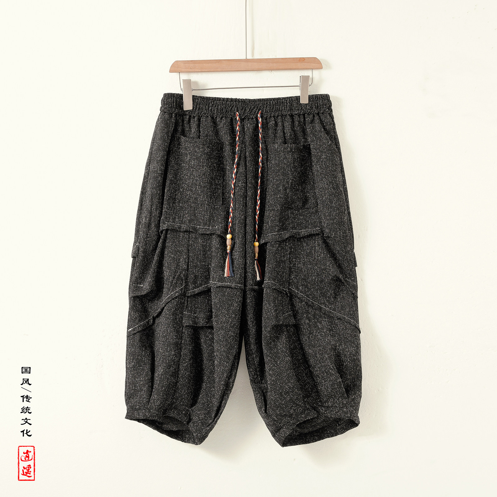 风U冰丝垂感折褶小众设计七分裤短裤阔腿裤男DK230-P60控88图片