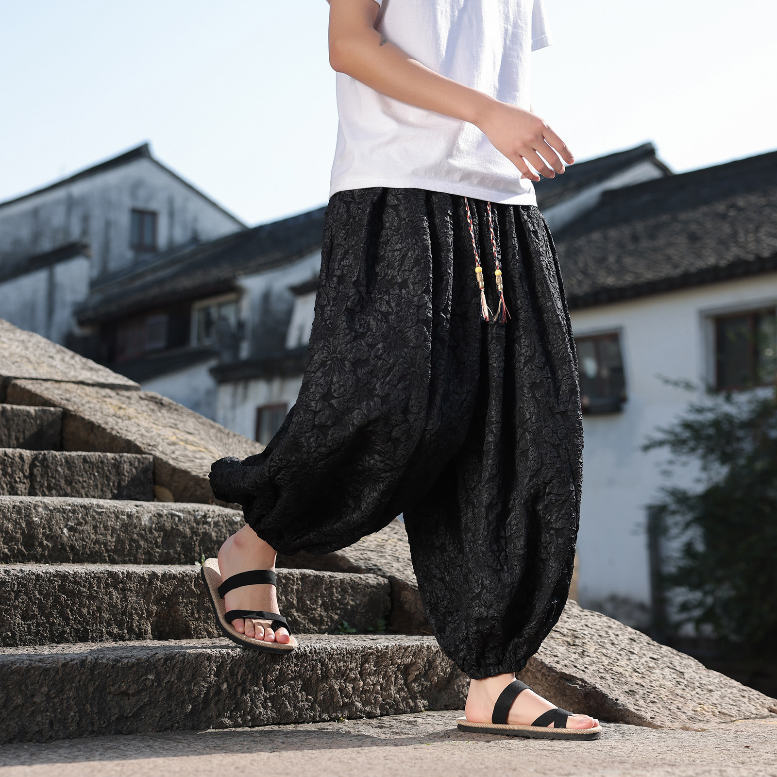 2026春夏风B凹凸感提花九分裤男长裤灯笼束脚裤K282-P58控78，男装休闲裤，电商A005