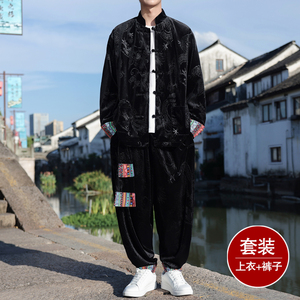 新中式D民族风金丝绒龙纹夹克舞蹈阔腿裤套装男TZ175-P143控168图片