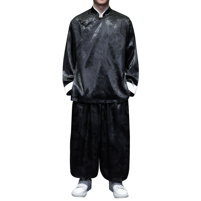 风C盘扣龙纹暗花冰丝衬衫夹克萝卜裤套装男TZ155-P120控148,男装夹克,电商A005