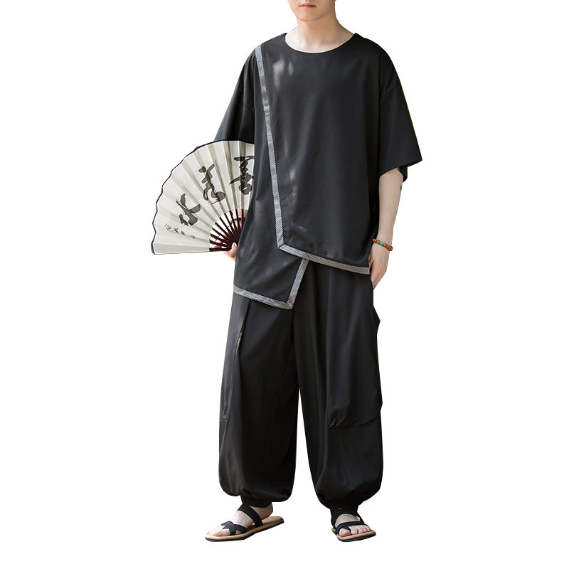 风B不规则冰丝舞台表演t恤男灯笼裤男套装TZ66-P120-控148,男装T恤,电商A005