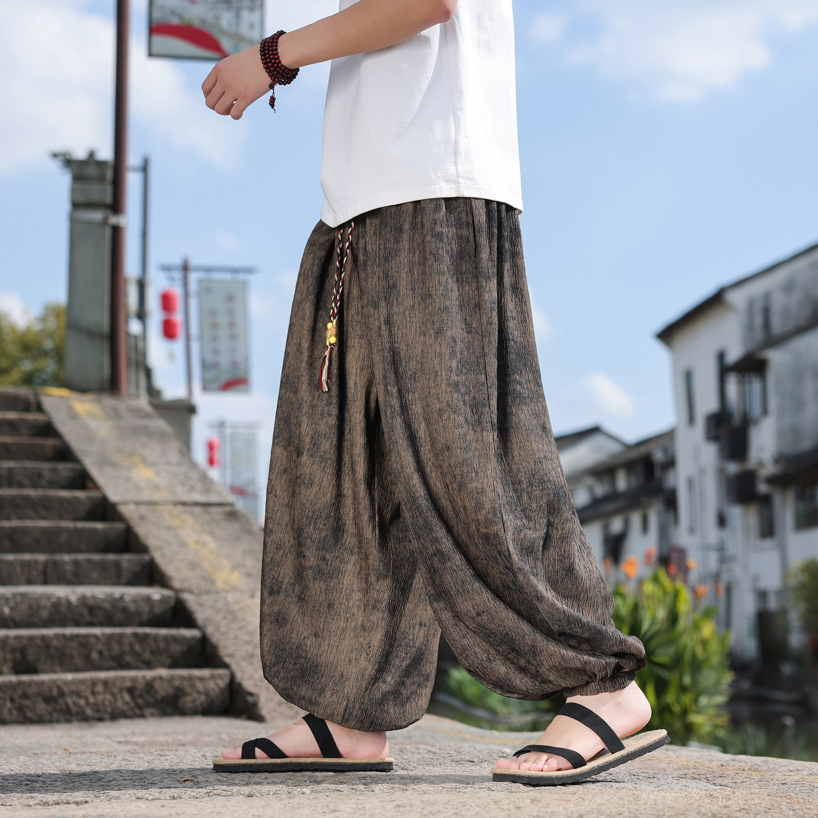 2026春夏风A高级感纹路九分裤男长裤灯笼束脚裤K266-P68控88，男装休闲裤，电商A005