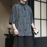 风F新中式风高领盘扣破洞镂空乞丐装冰丝t恤T35-P68控88，男装T恤，电商A005