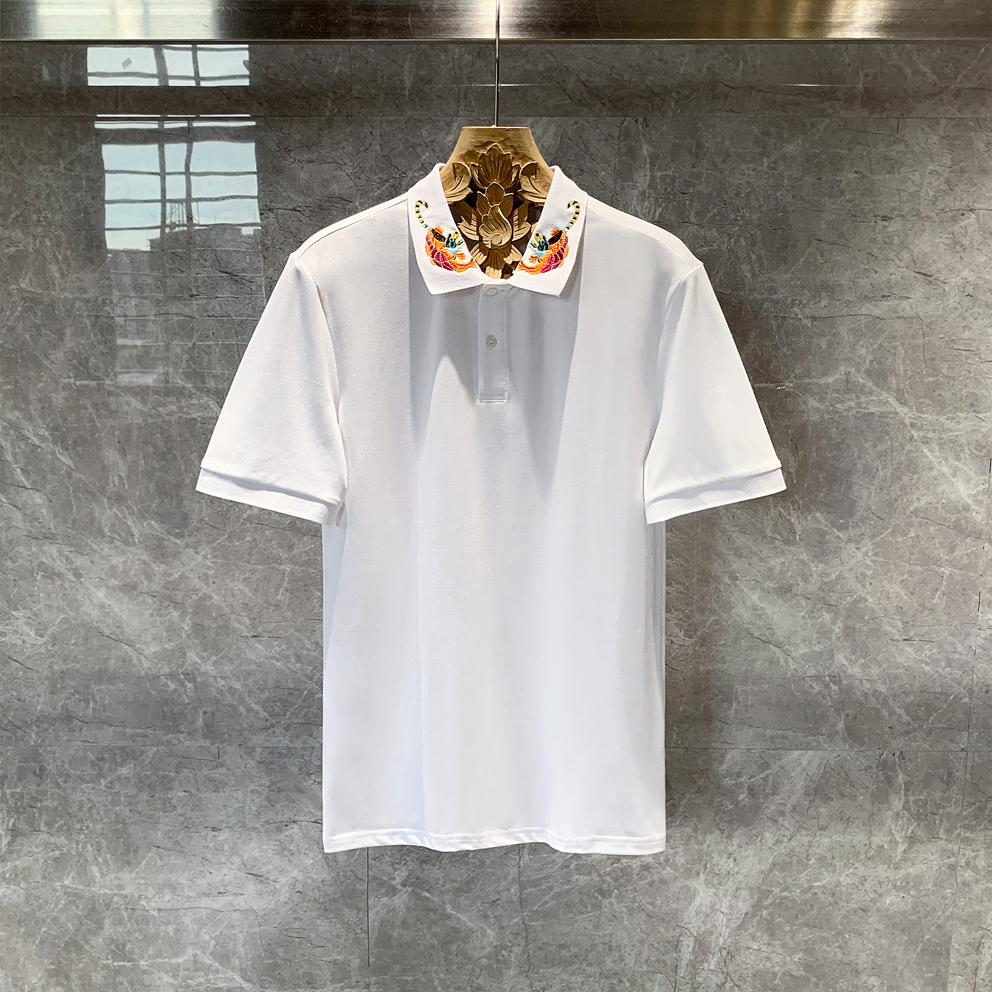 英伦轻熟白色polo衫高端翻领T恤