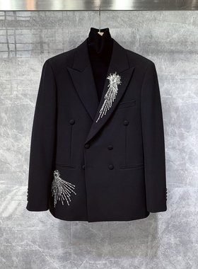 高级感痞帅戗驳领双排扣小西装外套商务休闲结婚礼新郎高端单西服