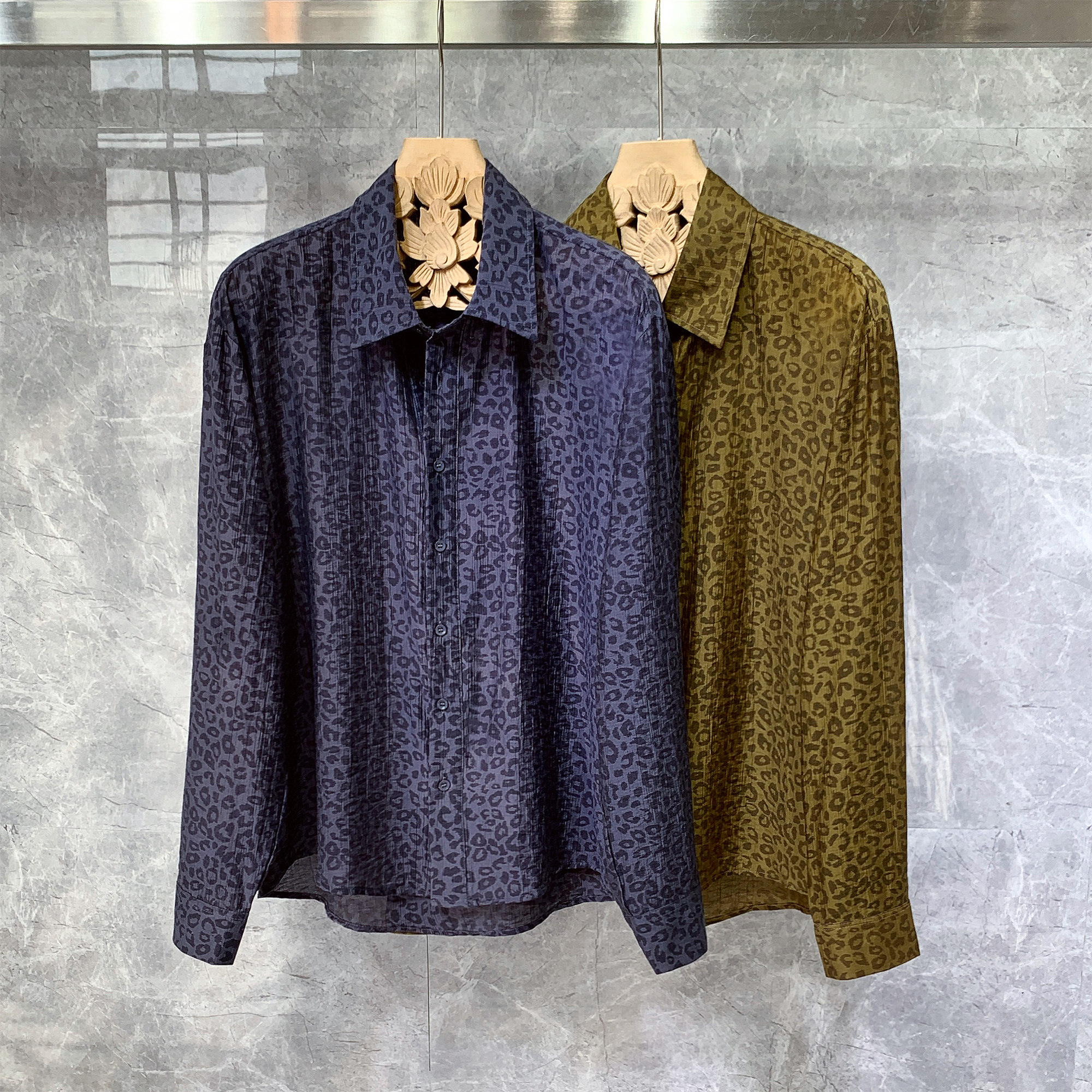 痞帅休闲港风上衣豹纹印花衬衫