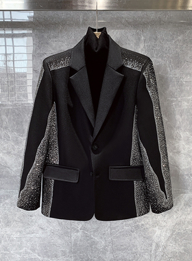 设计高级感冷淡系烫钻小西装外套男士韩版潮流痞帅休闲正装单西服
