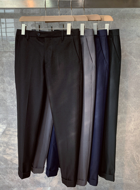 秋冬新款韩版纯色休闲西裤男士英伦潮流百搭免烫直筒休闲长裤子潮