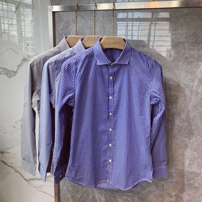 春夏新款长袖衬衫条纹英伦温莎领