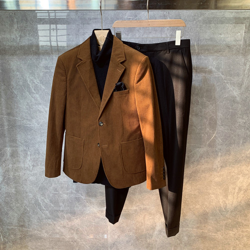 冬季灯芯绒韩版潮流痞帅修身西装