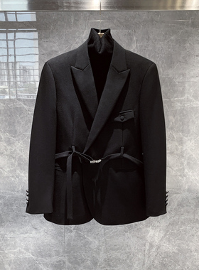 设计感高级感戗驳领小西装外套男士英伦雅痞帅休闲高端单西服上衣