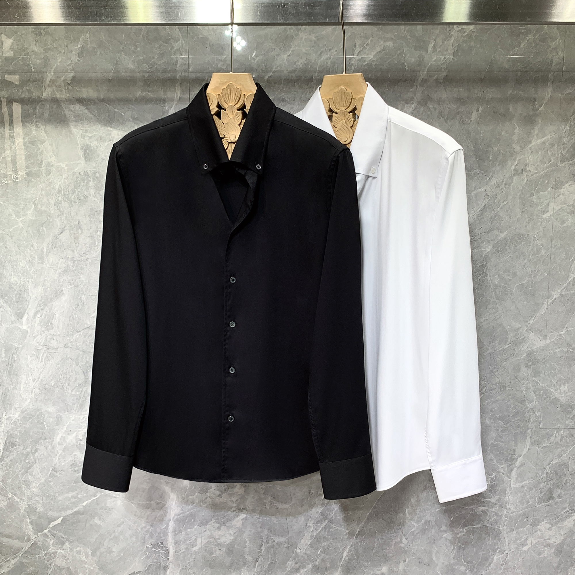 高级感一片领修身长袖衬衫新郎